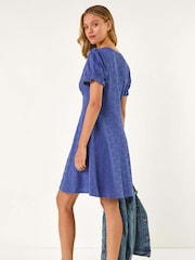 Roman Blue Embroidered Cotton Stretch Jersey Dress - Image 3 of 5