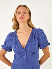 Roman Blue Embroidered Cotton Stretch Jersey Dress - Image 4 of 5