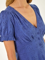 Roman Blue Embroidered Cotton Stretch Jersey Dress - Image 5 of 5