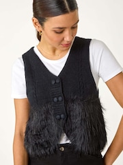 Roman Black Tassle Faux Fur Jumper Vest - Image 1 of 5