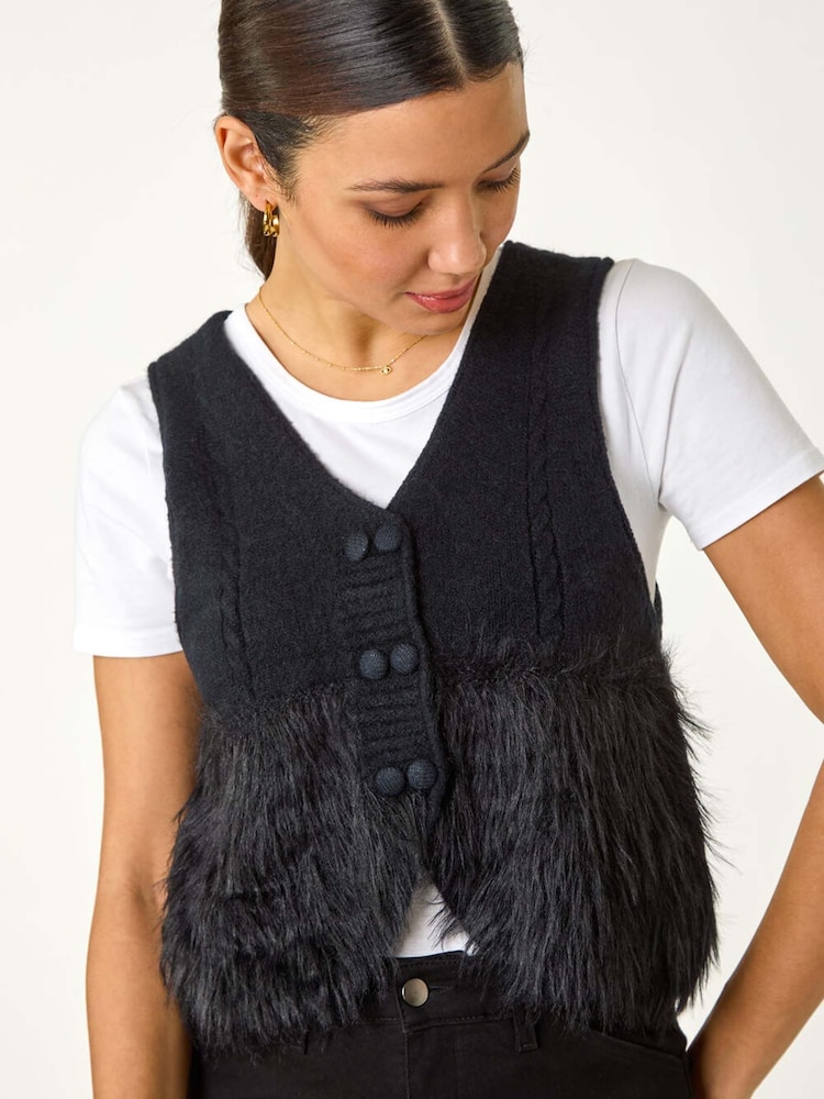 Roman Black Tassle Faux Fur Jumper Vest - Image 1 of 5