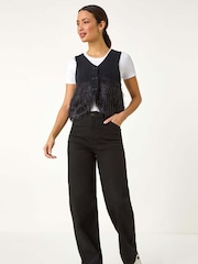 Roman Black Tassle Faux Fur Jumper Vest - Image 2 of 5