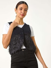 Roman Black Tassle Faux Fur Jumper Vest - Image 4 of 5