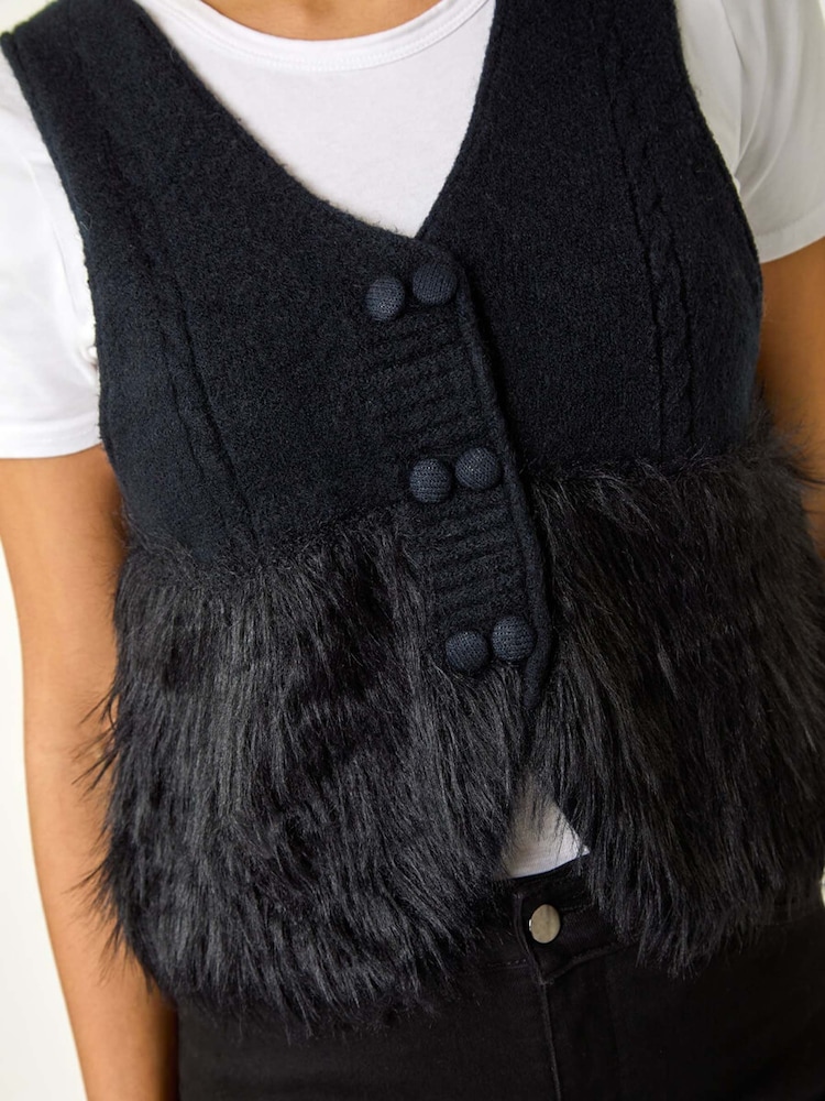 Roman Black Tassle Faux Fur Jumper Vest - Image 5 of 5