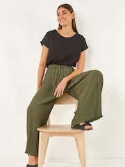 Roman Green Pleated Wide Leg Stretch Culottes Trousers - Image 1 of 5