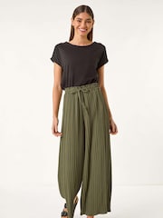 Roman Green Pleated Wide Leg Stretch Culottes Trousers - Image 2 of 5