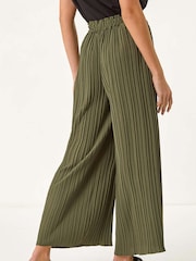 Roman Green Pleated Wide Leg Stretch Culottes Trousers - Image 3 of 5