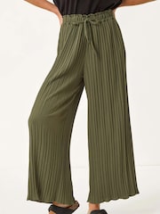 Roman Green Pleated Wide Leg Stretch Culottes Trousers - Image 4 of 5