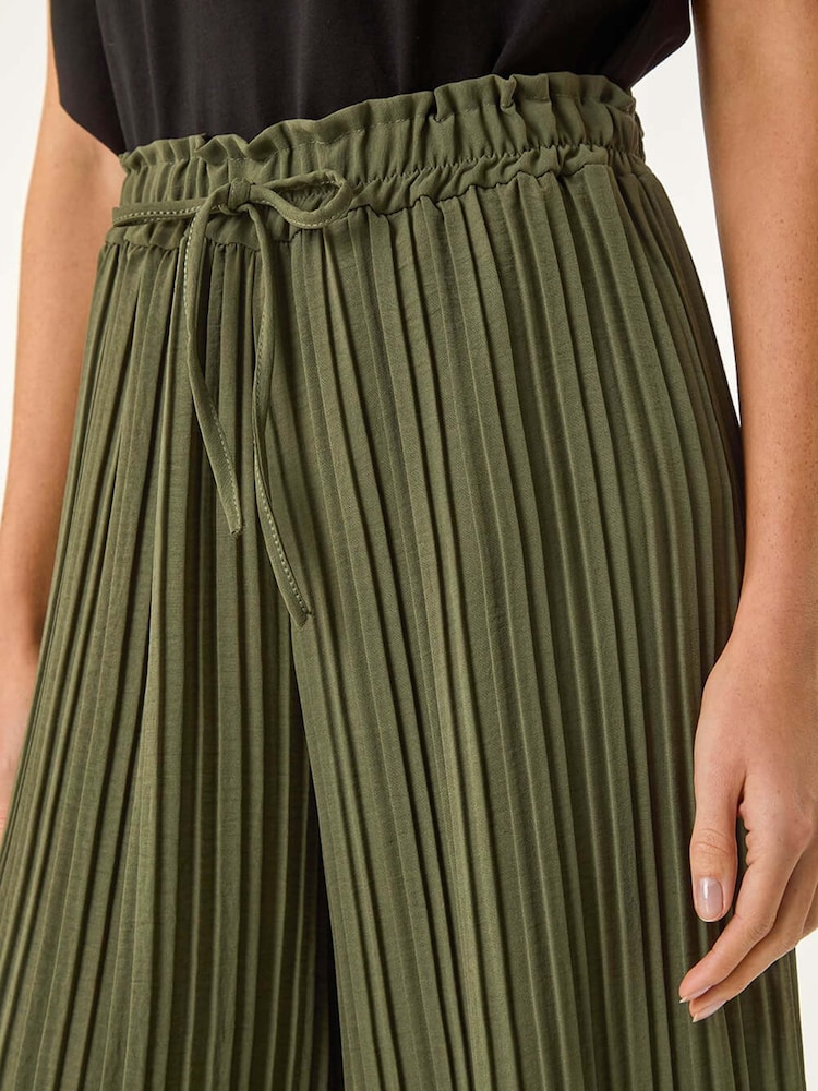 Roman Green Pleated Wide Leg Stretch Culottes Trousers - Image 5 of 5