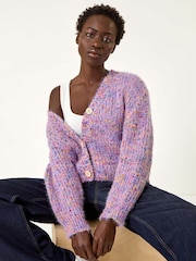Roman Purple Speckled V-Neck Knit Cardigan - Image 1 of 5