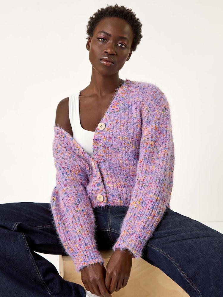 Roman Purple Speckled V-Neck Knit Cardigan - Image 1 of 5 Roman Purple Speckled V-Neck Knit Cardigan - Image 1 of 5