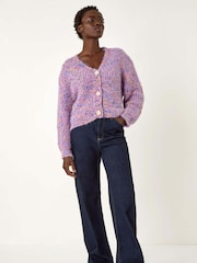 Roman Purple Speckled V-Neck Knit Cardigan - Image 2 of 5