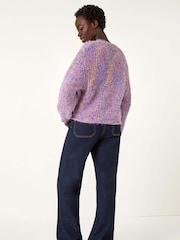 Roman Purple Speckled V-Neck Knit Cardigan - Image 3 of 5