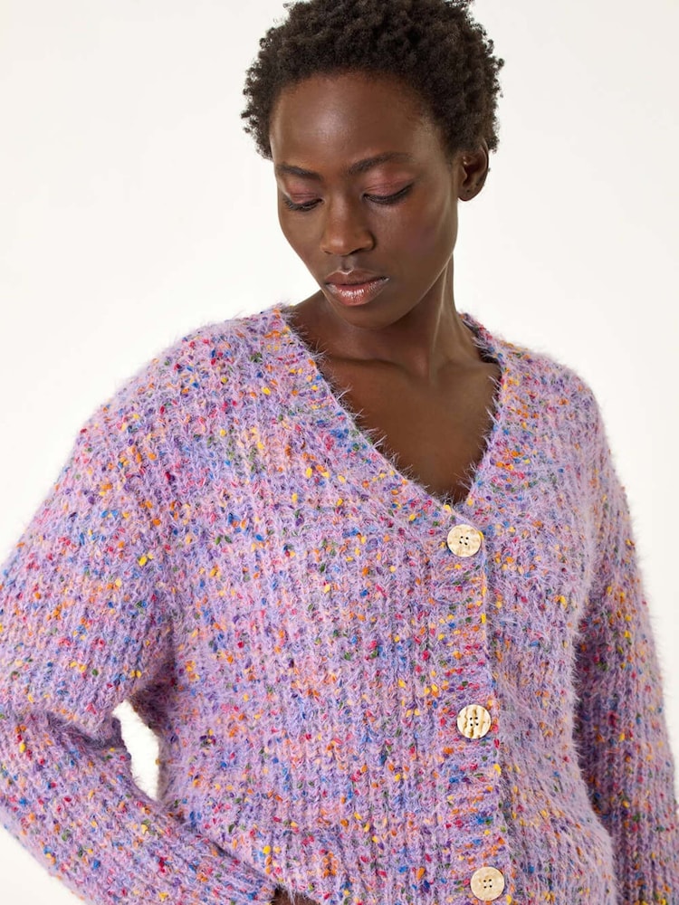Roman Purple Speckled V-Neck Knit Cardigan - Image 4 of 5