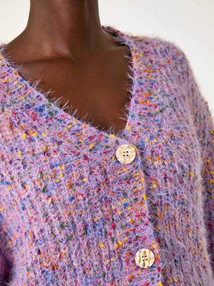 Roman Purple Speckled V-Neck Knit Cardigan - Image 5 of 5