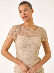 Бежевый - Roman Embellished Sheer Detail Shift Dress - Image 4 of 5