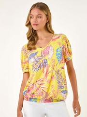 Roman Yellow Animal Print Burnout Blouson Top - Image 1 of 5