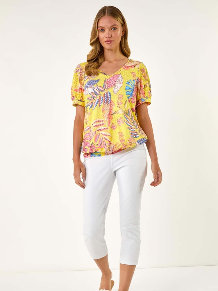 Roman Yellow Animal Print Burnout Blouson Top - Image 2 of 5