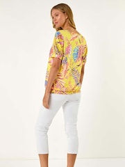 Roman Yellow Animal Print Burnout Blouson Top - Image 3 of 5