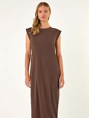 Roman Brown Ribbed Cap Sleeve Midi Dress - Image 2 of 5