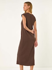 Roman Brown Ribbed Cap Sleeve Midi Dress - Image 3 of 5