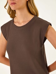 Roman Brown Ribbed Cap Sleeve Midi Dress - Image 5 of 5