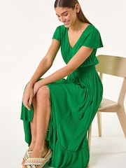 Roman Green Tiered Buttoned Maxi Dress - Image 1 of 5