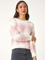 Roman Pink Contrast Shaded Stripe Jumper - Image 1 of 5