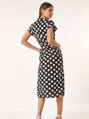 Roman Black Spot Print Belted Midi Dress - Image 3 of 5