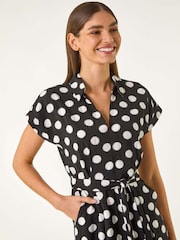 Roman Black Spot Print Belted Midi Dress - Image 4 of 5