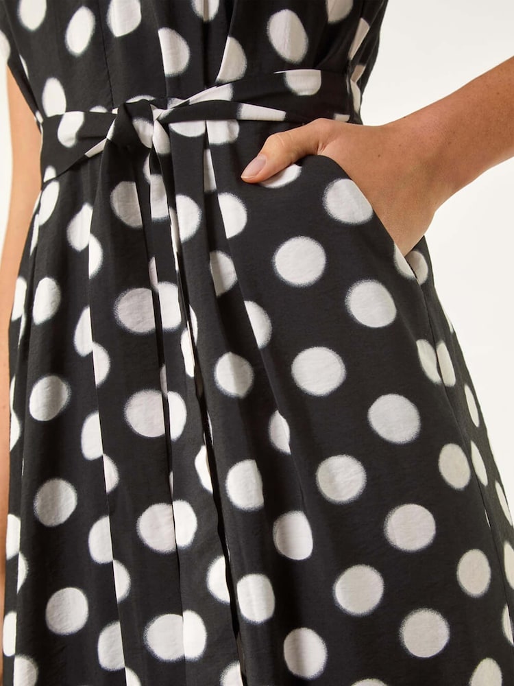Roman Black Spot Print Belted Midi Dress - Image 5 of 5