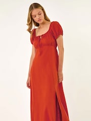Roman Orange Puff Sleeve Mix Midi Dress - Image 2 of 5