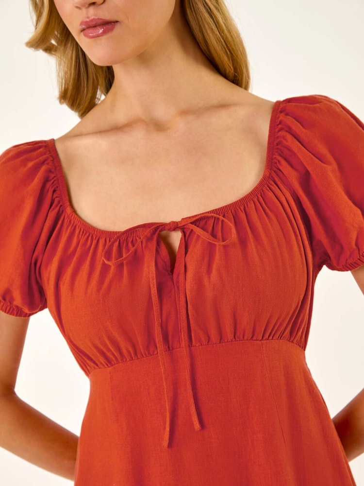 Roman Orange Puff Sleeve Mix Midi Dress - Image 5 of 5