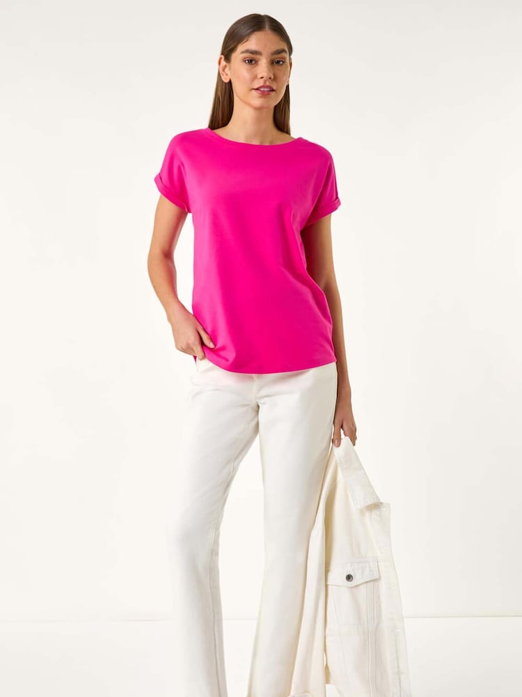 Roman Pink Dark Plain Stretch Jersey T-Shirt - Image 2 of 5