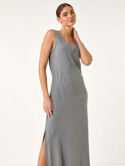 Roman Grey Bias Linen Mix Midi Dress - Image 1 of 5