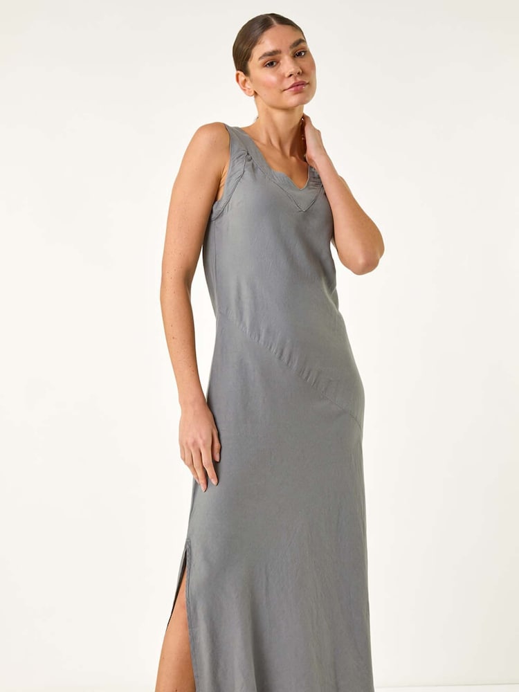 Roman Grey Bias Linen Mix Midi Dress - Image 1 of 5