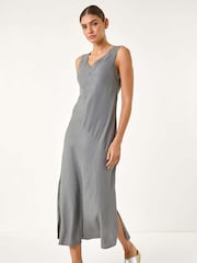 Roman Grey Bias Linen Mix Midi Dress - Image 2 of 5
