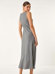 Roman Grey Bias Linen Mix Midi Dress - Image 3 of 5