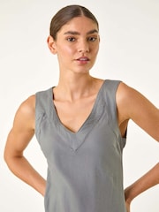 Roman Grey Bias Linen Mix Midi Dress - Image 4 of 5