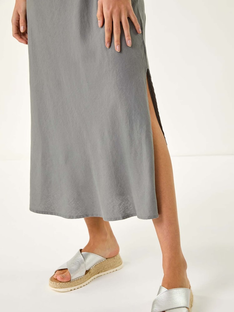 Roman Grey Bias Linen Mix Midi Dress - Image 5 of 5