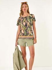 Roman Black Floral Print Diamante Lace Burnout T-Shirt - Image 2 of 5
