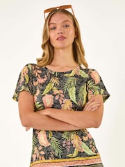 Roman Black Floral Print Diamante Lace Burnout T-Shirt - Image 4 of 5
