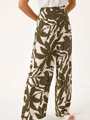 Roman White Floral Print Mono Wide Leg Trousers - Image 4 of 5