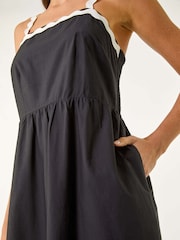 Roman Black Contrast Ric Rac 100% Cotton Midi Dress - Image 5 of 5