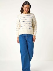 Roman White Stripe Fluffy Knit Jumper - Image 2 of 5