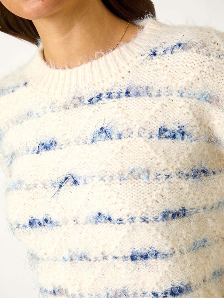 Roman White Stripe Fluffy Knit Jumper - Image 5 of 5