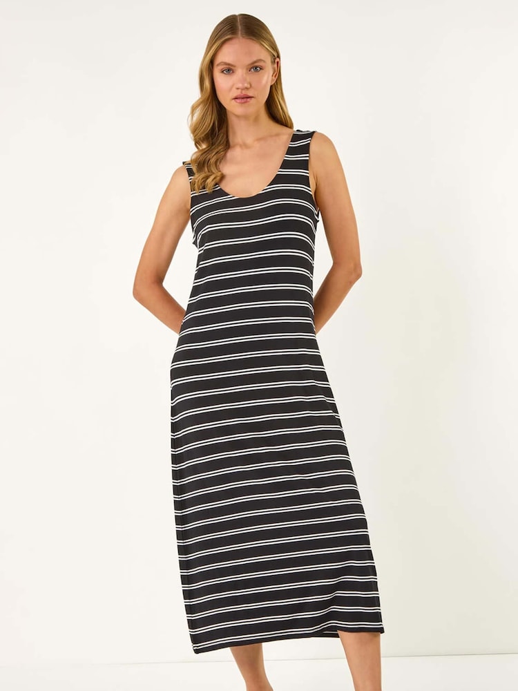 Roman Black Stripe X-Back Stretch Maxi Dress - Image 2 of 5
