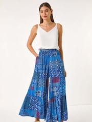 Roman Blue Tile Tiered Palazzo Trousers - Image 2 of 5