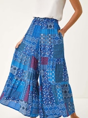 Roman Blue Tile Tiered Palazzo Trousers - Image 4 of 5