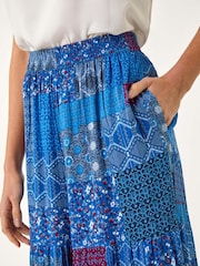 Roman Blue Tile Tiered Palazzo Trousers - Image 5 of 5